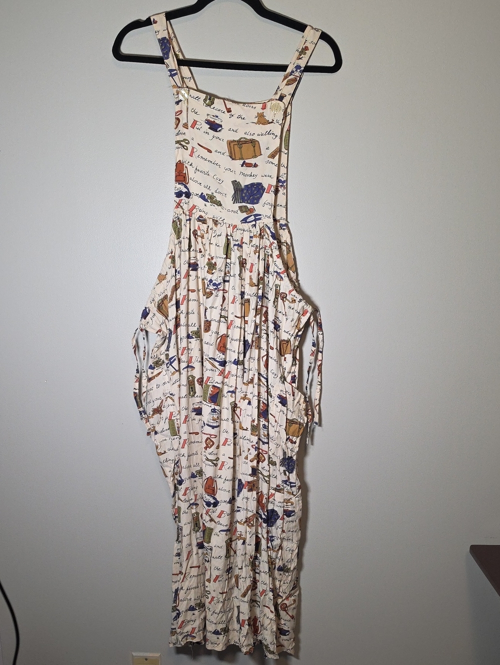 Awesome Brand Cream Printed Strappy Bib Maxi Dress Cat, Dog, Bird, thread